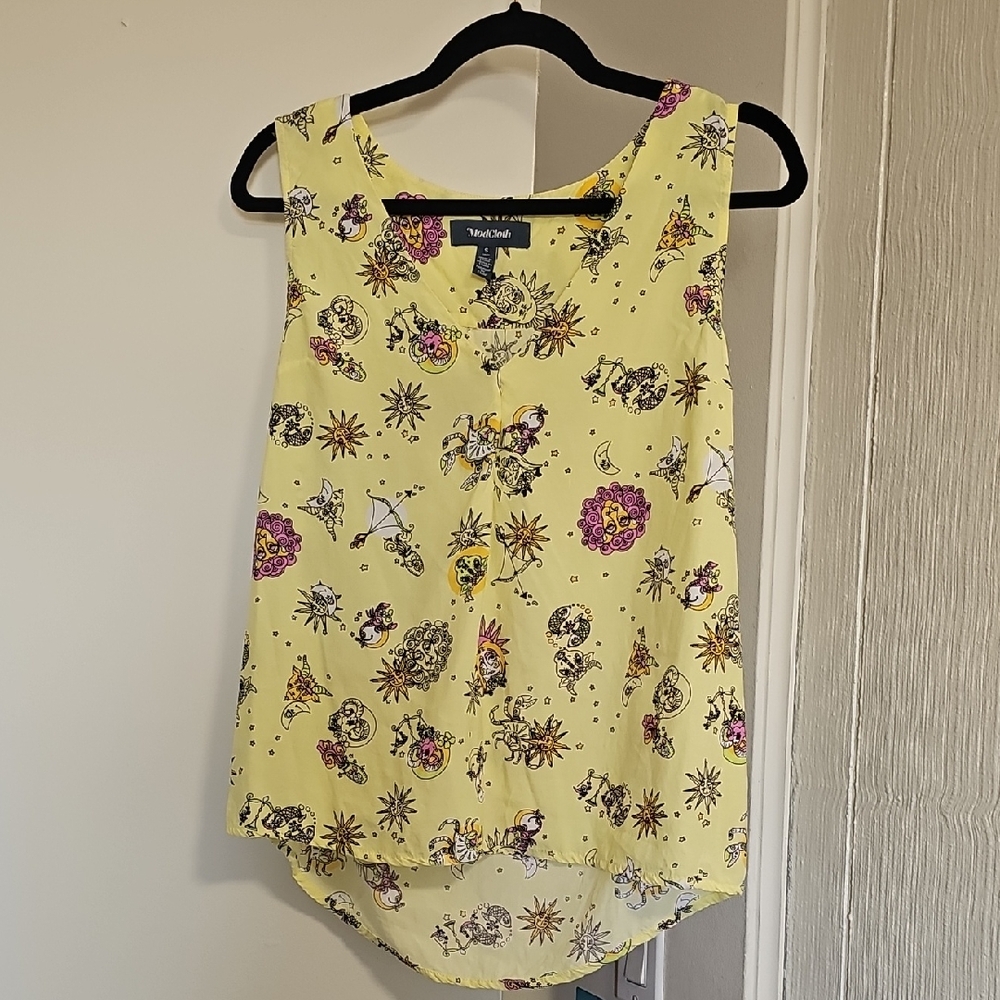 Modcloth Zodiac Astrology Sleeveless Blouse Yellow Small
